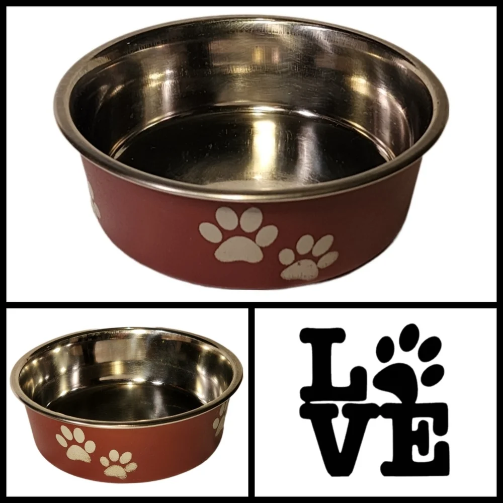 Stainless Steel Pawprint Bowls with Rubber Base (Set of 2)